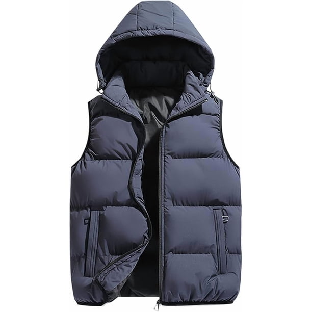 Chaleco acolchado de invierno para hombre con capucha extraíble para exteriores