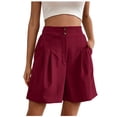 thumbnail image 2 of Cagogo Women's High Waisted Shorts with Pockets Solid Casual Summer Beach Vacation Shorts Elastic Waist Lounge Trousers Travel Clothes, Wine 2XL, 2 of 6