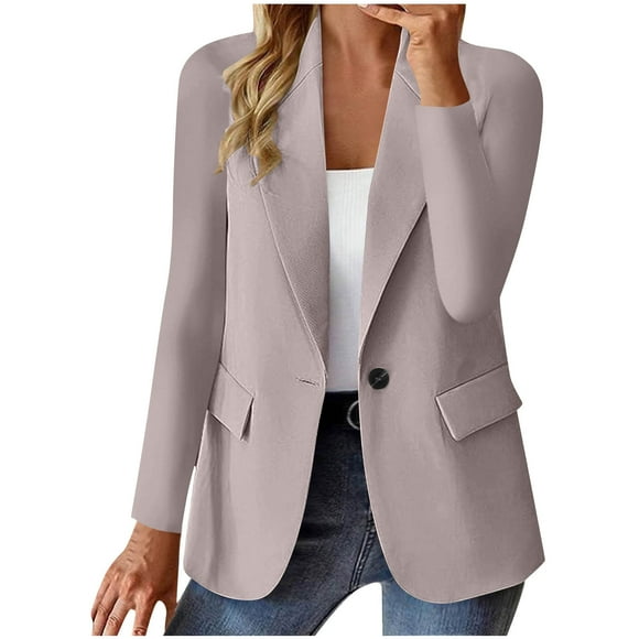 Light Cardigans for Lady Summer Women's Fashion Solid Button Suit Coat Long Sleeve Hatless Casual Coat/Jackets Beige 3XL
