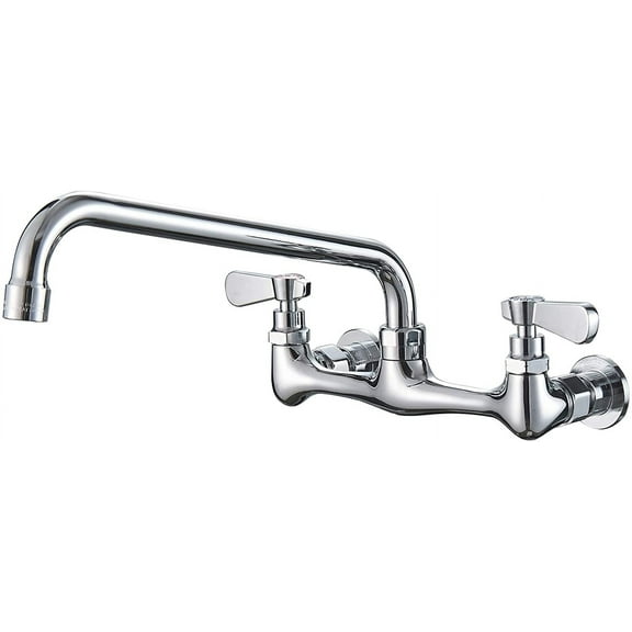 Kitchen Faucet Wall Mounted 8" Centers 8" Adjustabel Centers 1/2 Female Inlets 12" Swivel Spout 2-Handles Utility Commercial Sink Faucet Polish Chrome Mixer Tap