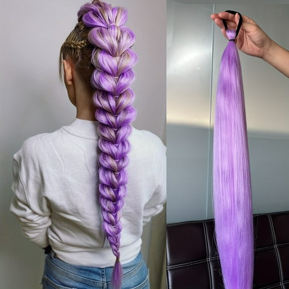 XmhyTop 2 Pack 24 Inch Ponytail Extensions, Elastic Tie Wrap Around Braid Design, Natural-Looking Hair Add-On for Women’s Daily & Party Looks, Light Purple