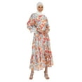 thumbnail image 3 of Grey - Orange - Floral - Crew neck - Fully Lined - Modest Dress - Refka, 3 of 5
