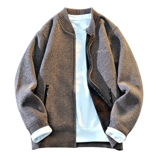 pstuiky Camisas casuales de manga larga para hombre, Suéter informal de punto para hombre, cárdigan holgado de color liso, manga larga y cuello alto Tops de talla grande para hombre xxl