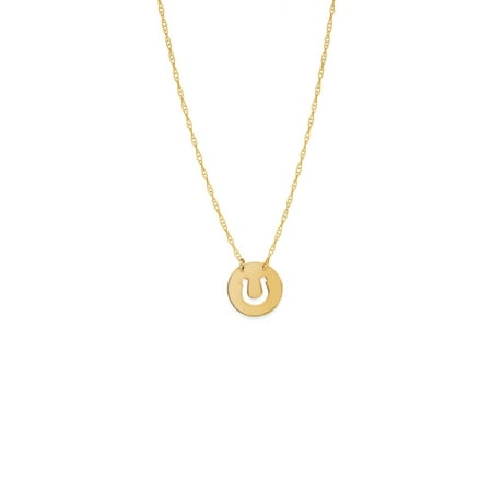 Length Cut Out - 14k Yellow Gold Cut Out Horseshoe Necklace on Rope Chain Adjustable Length - So You