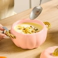 thumbnail image 4 of Zawou 800ml Ceramic Pumpkin Bowl with Lid – Cute Mini Dutch Oven Style Tableware for Oatmeal, Snacks, or Holiday Desserts, 4 of 7