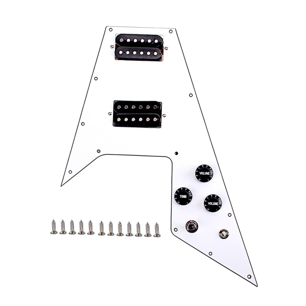 IBASETOY 1Set White Guitar Pickguard Scratch Plate with Prewired Humbucker Pickups and Black Knobs for Electric Guitar