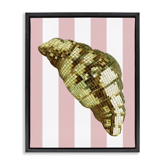 Stupell Industries Art Deco Disco Croissant & Pink Stripes Black Floating Frame Canvas Art, 17 x 21, by Lil' Rue