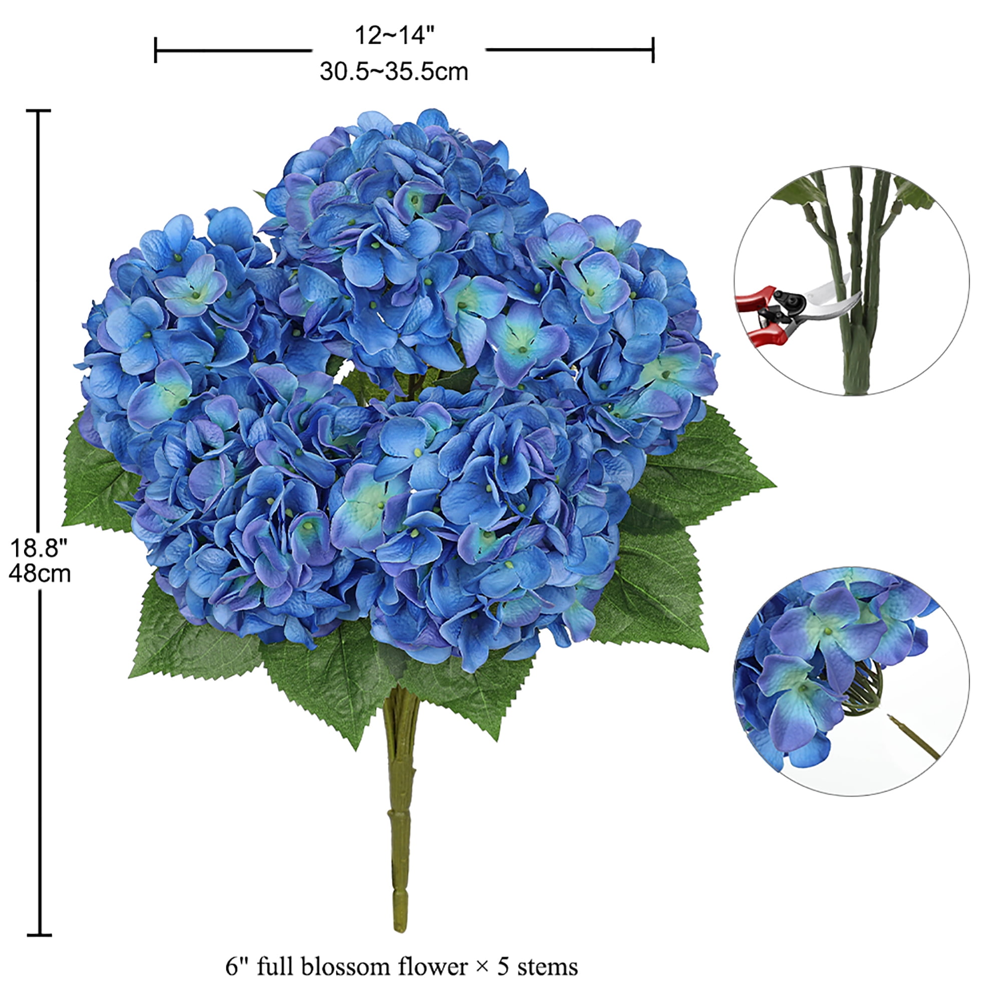Briful Hydrangea Artificial Flower 5 Large Flower Heads Silk Faux Hydrangea Wedding Flowers Kitchen Coffee Table Home Decor Centerpieces Engagement Decoration Decor Dark Blue