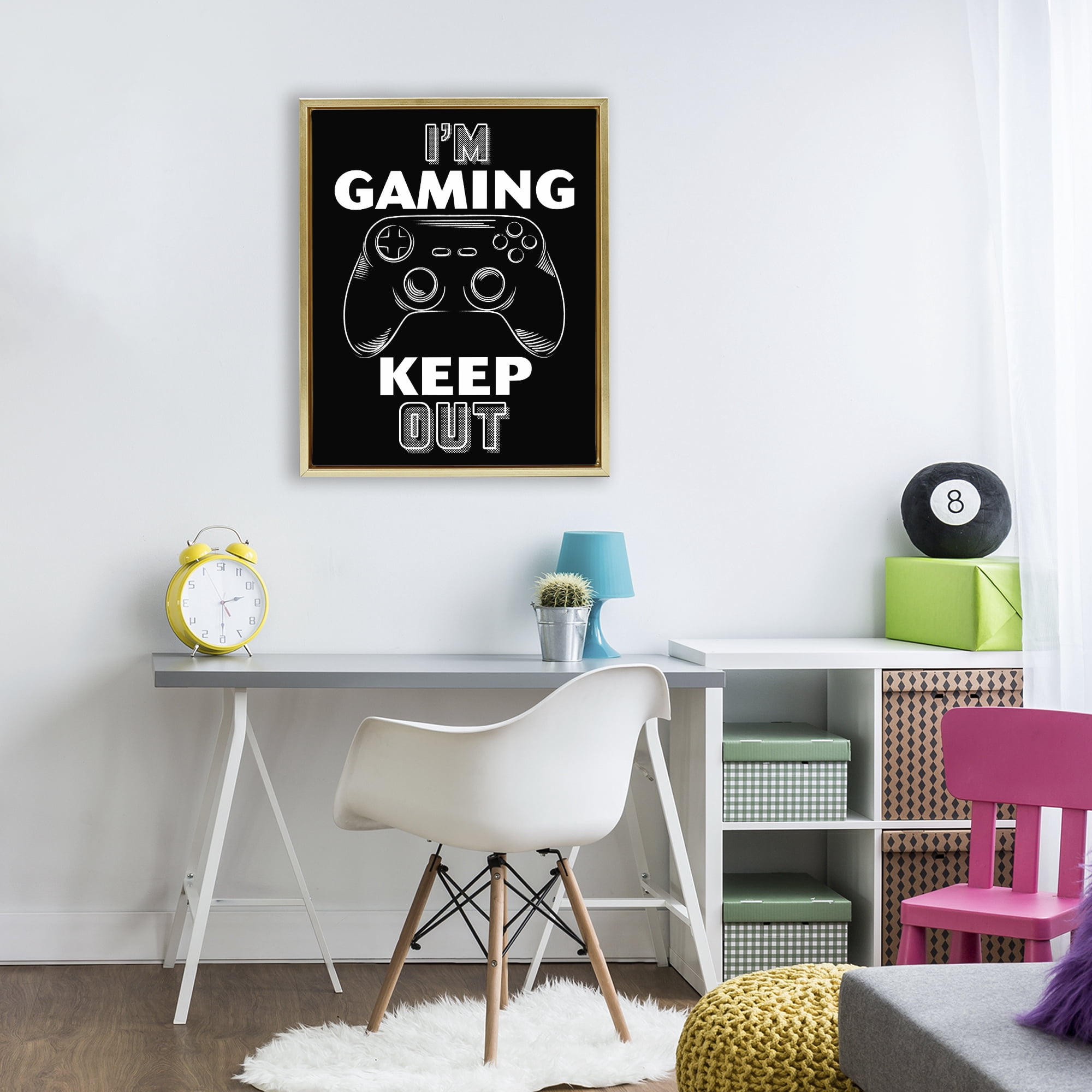 Stupell Industries I'm Gaming Keep Out Gold Framed Floater Canvas Wall Art, design by Marcus Prime