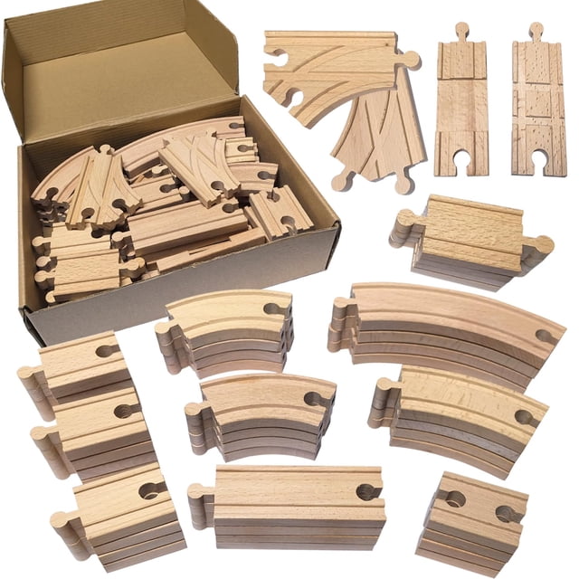 Juego de vías de tren MUYUTOY de madera, 44 piezas, para niños y niñas