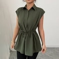 thumbnail image 2 of Stichou Women's 2026 Elegant Sleeveless Shirts Collared Spring Summer Button Down Tie Front Tunic Top Work Peplum Blouse Army Green XL, 2 of 8