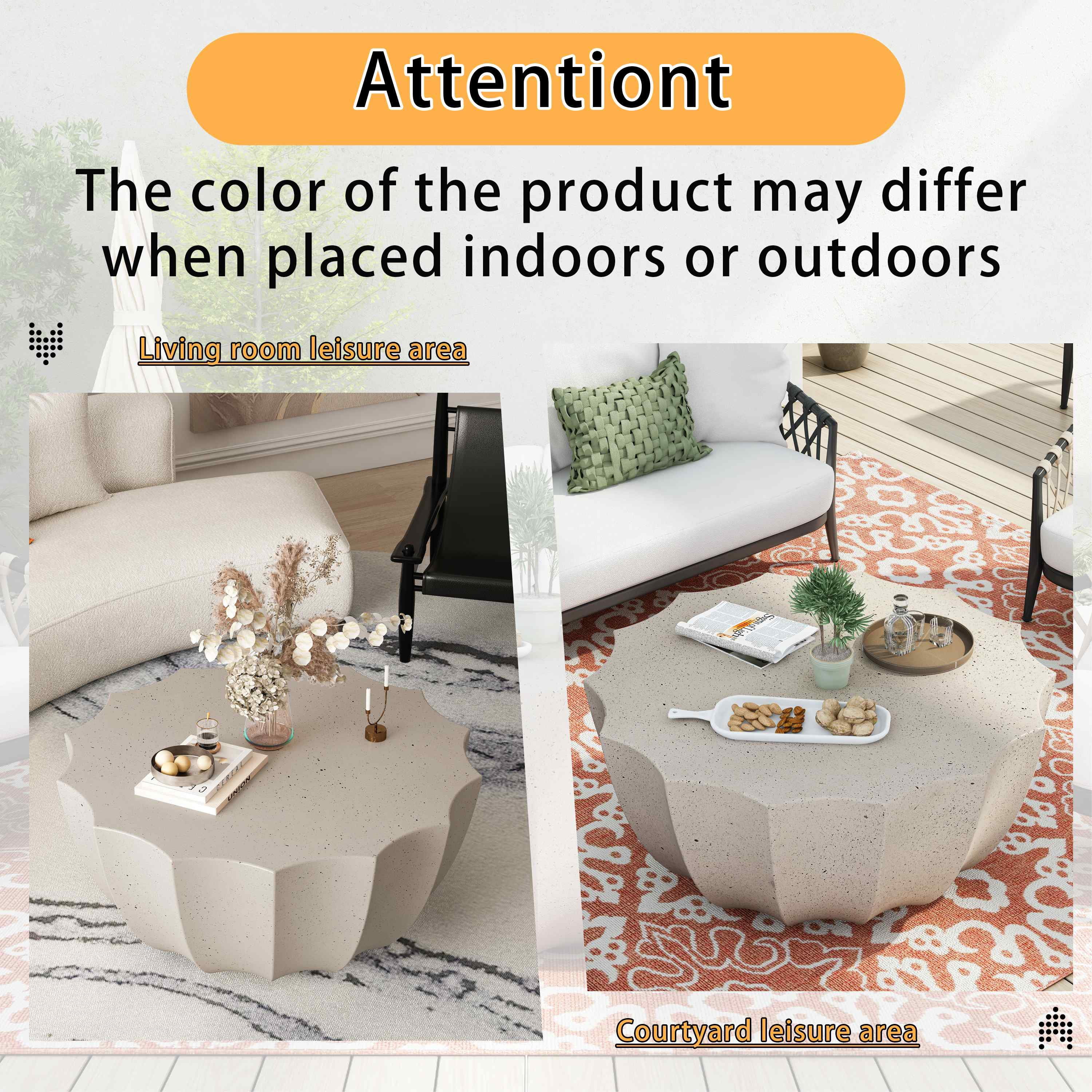 FFH 35.43" Coffee Table for Indoor & Outdoor, Modern Cement Table for Living Room, Patio, Backyards, White