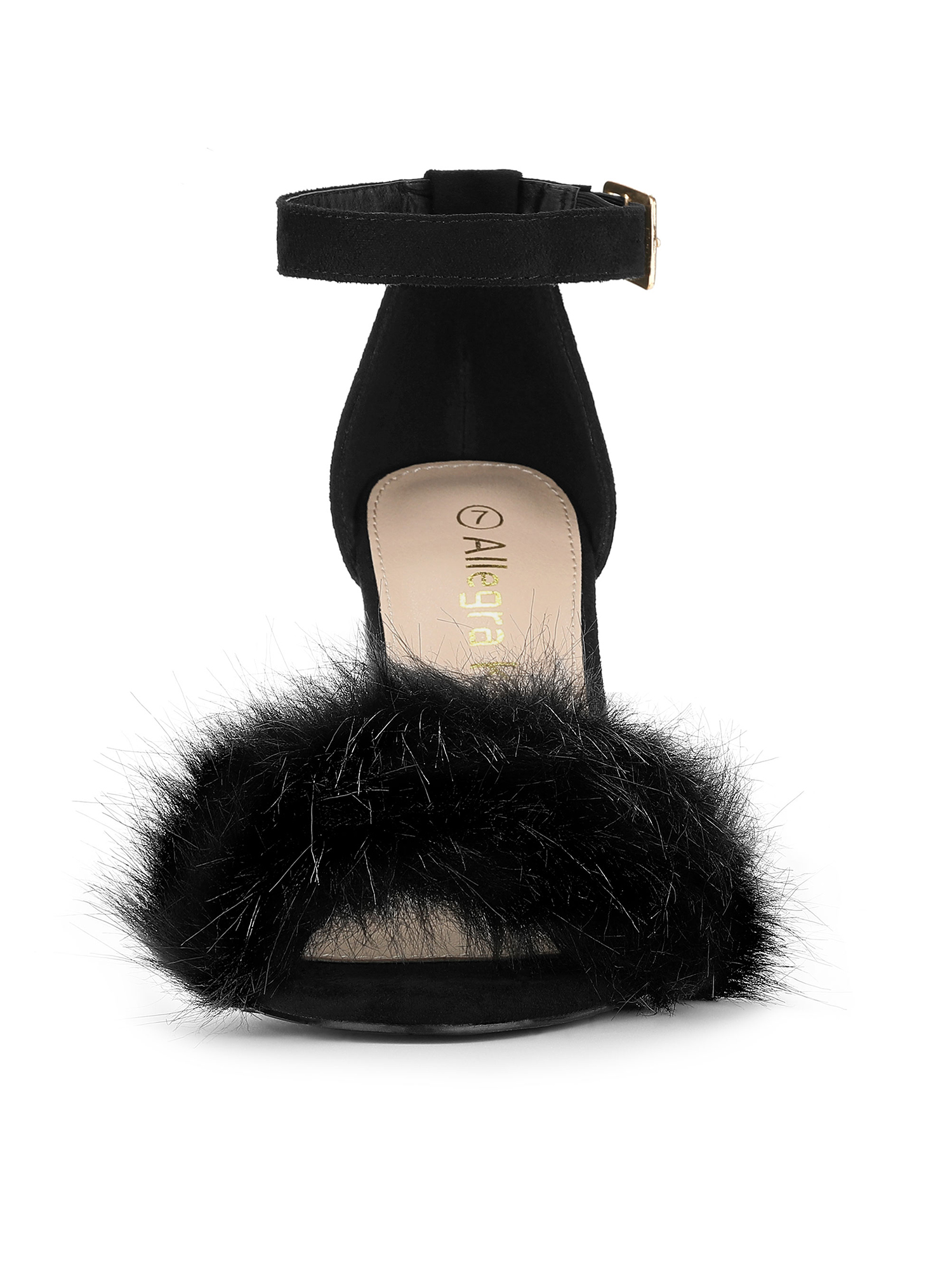 DARING DIVA Women's Ankle Strap Faux Fur Block Heels Beige Sandals for Wear Black 10