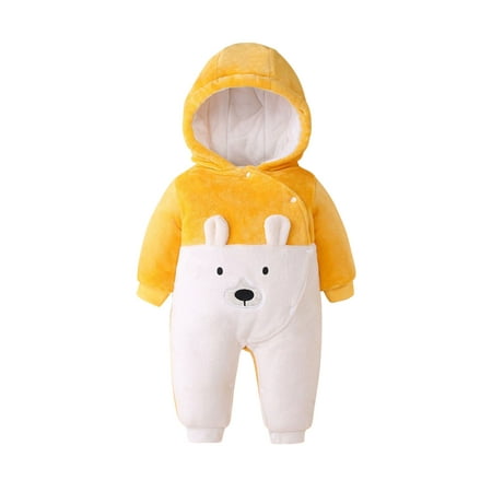 

TUOBARR Toddler Baby Boys Girls Color Plush Cute Cartoon Winter Thick Keep Warm Jumpsuit Romper Yellow (0-18Months)