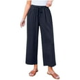 thumbnail image 3 of aidice Wide Leg Pants for Women Cotton Linen Capris Drawstring Elastic Waist Loose Comfy Capri Pants, 3 of 8