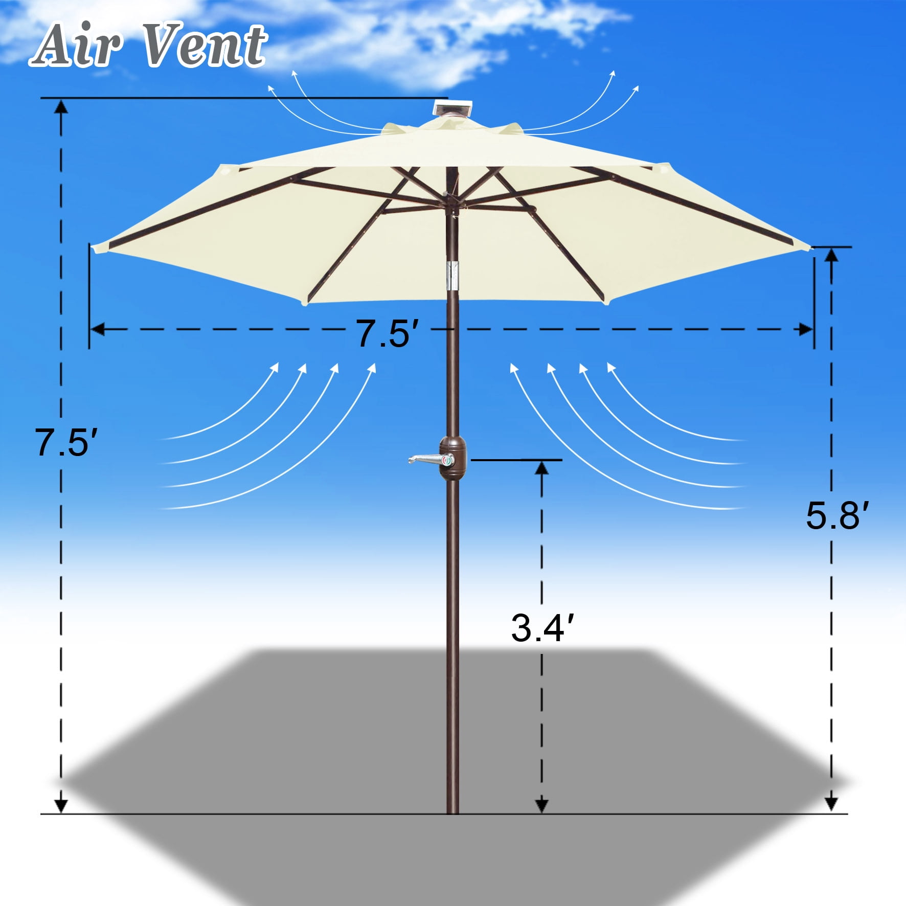 Strong Camel 7.5ft Patio Umbrella LED Lighted Tilt Aluminum Garden Market Balcony Outdoor Sunshade