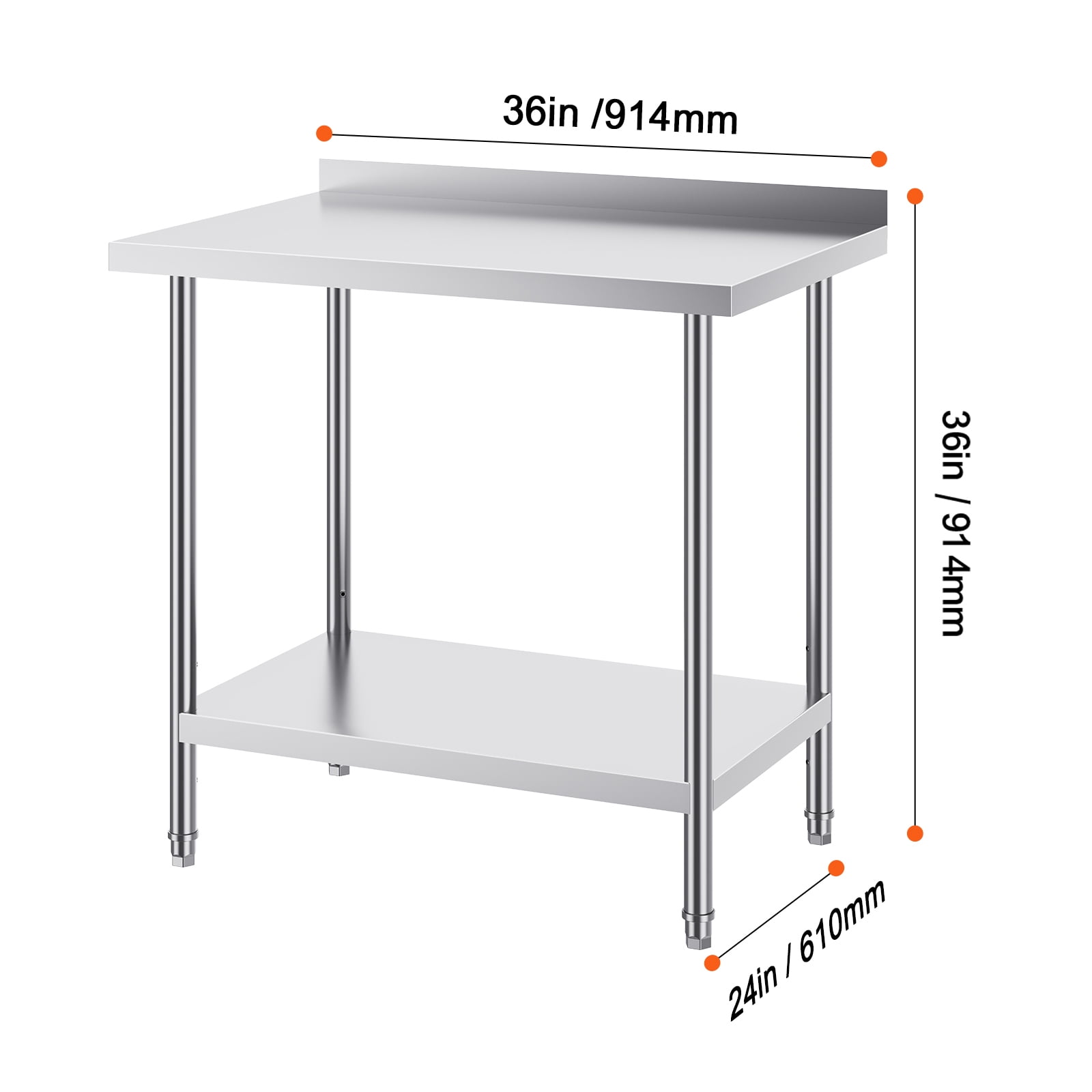 KFFKFF 24x36x36 Inch Metal Work Table, Durable Stainless Steel Work Table for Commercial Kitchen Use, Adjustable Height, Suitable for Restaurants, Homes, and Hotels