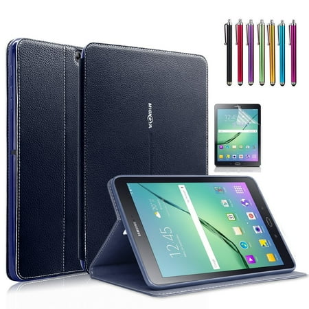 Leather 2 Pen Case Samsung Galaxy Tab S2 8.0 Case, Mignova - Auto Sleep /Wake, Card Pocket, KickStand Feature, Premium PU Leather Folio Smart Cover Case + Screen Protector Film and stylus pen (Navy Blue) ()