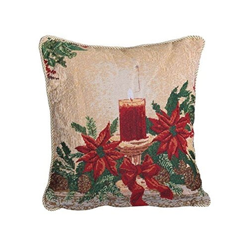 Violet Linen Housse de Coussin Décorative de Tapisserie de Noël, 18 Pouces x 18 Pouces, Design Bougie Poinsettia