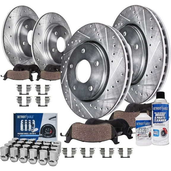 Detroit Axle - Brake Kit for 2011-2020 Dodge Durango 2011-2019 Jeep Grand Cherokee, Wheel Lug Nuts Drilled Brake Rotors Ceramic Brakes Pads Replacement: 12.99" inch Front & Rear Rotors