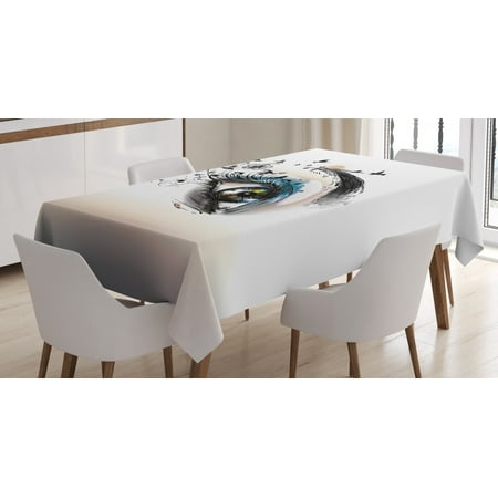 

Ambesonne Eyelash Tablecloth Rectangular Table Cover Fantasy Female 60 x84 Brown Black Green
