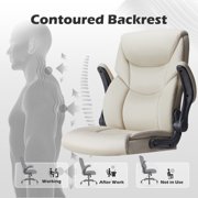 MCQ Home Ergonomic Office Chair, Heavy Duty Task Chairs with Wheels, Flip-up Arms, Adjustable Height, PU Leather, White