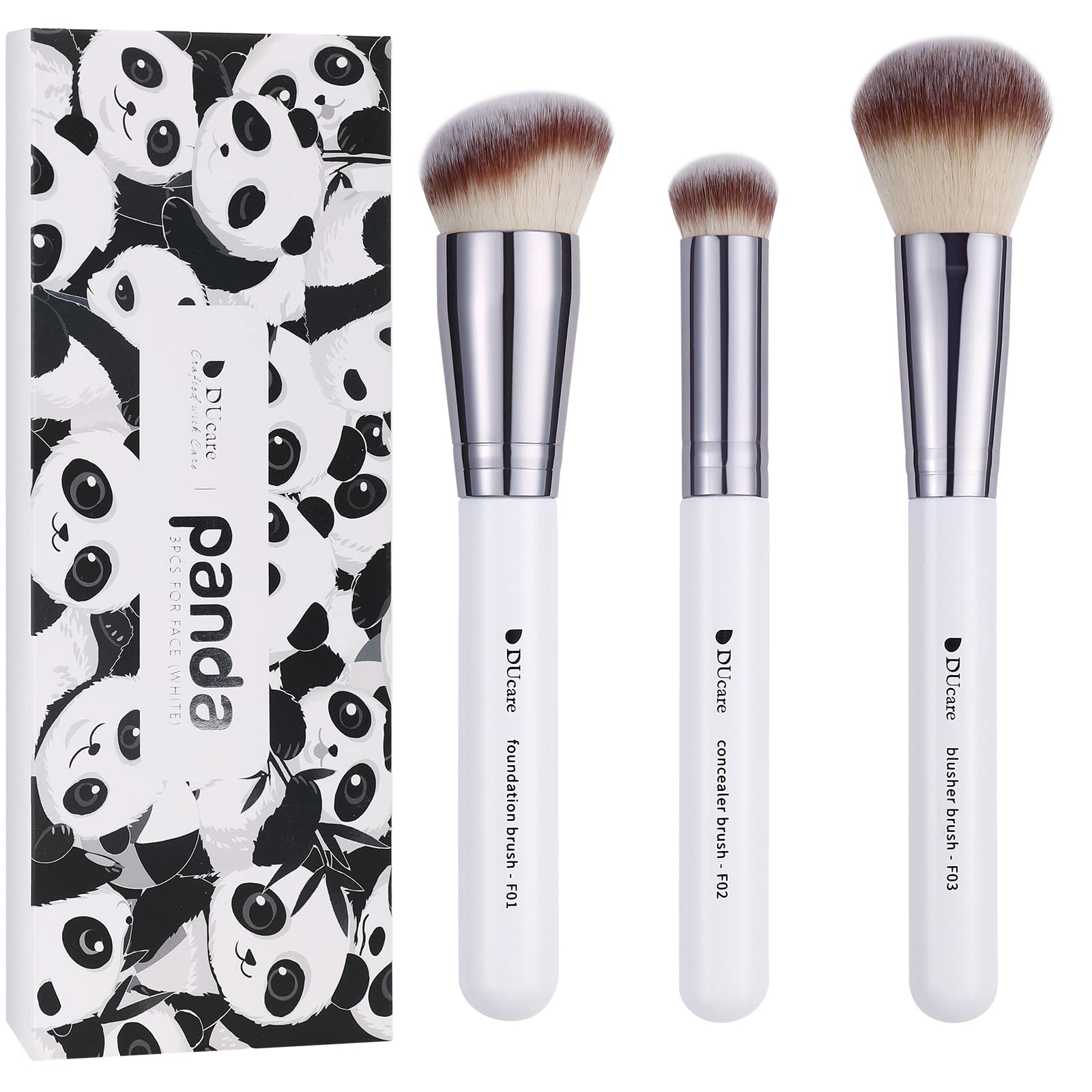 Ducare 3-Piece Makeup Brush Set with Kabuki Brushes, White photo 1