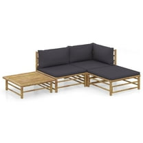 vidaXL 4 Piece Patio Lounge Set with Dark Gray Cushions Bamboo
