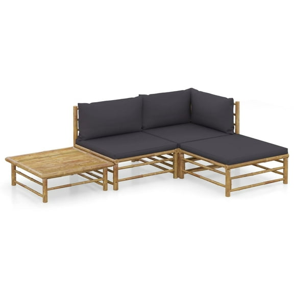vidaXL 4 Piece Patio Lounge Set with Dark Gray Cushions Bamboo