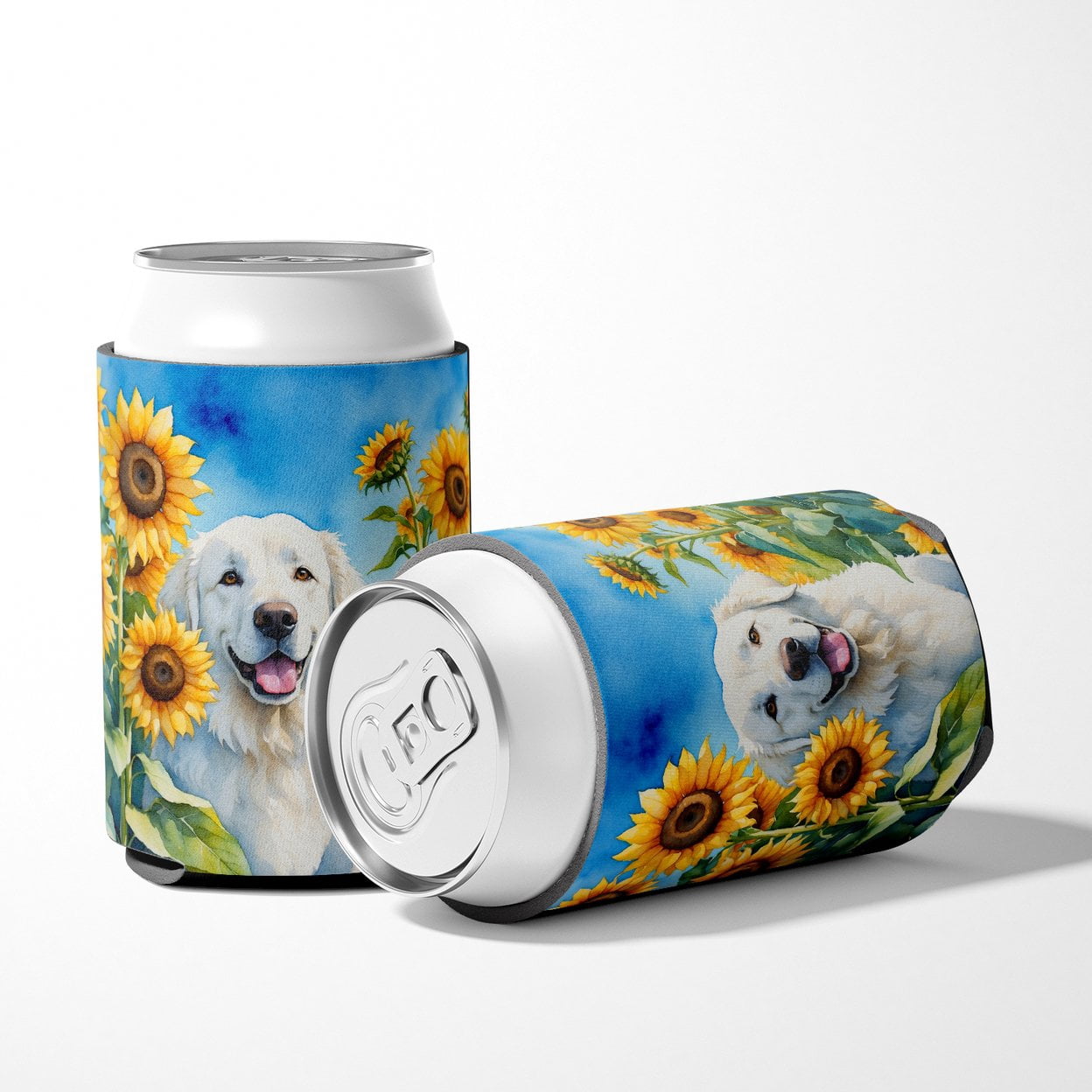 Kuvasz in Sunflowers Can or Bottle Hugger 3 in x 5 in