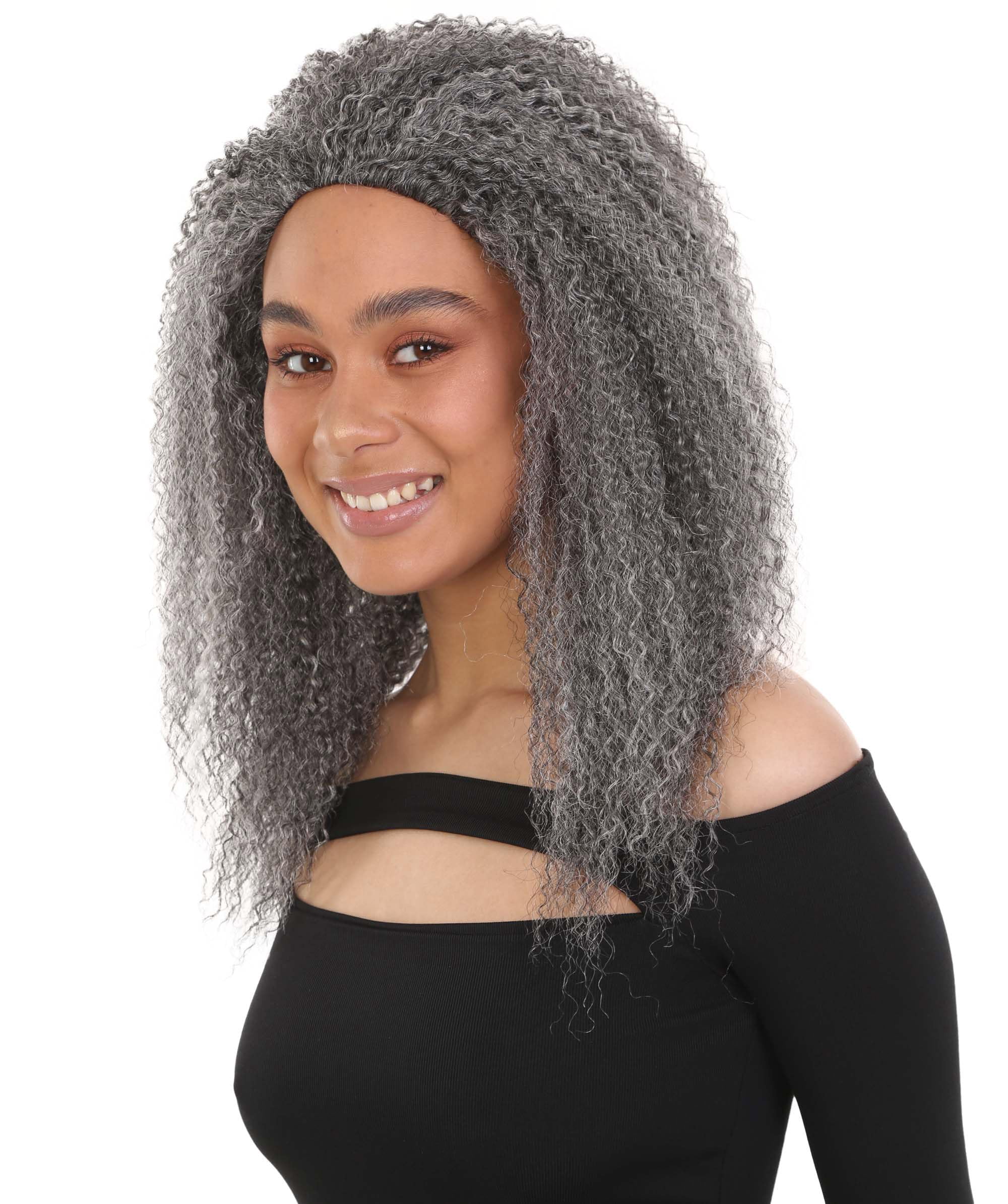 LUXLUXE Adult Women's Rosario Half Wig – 20-Inch Curly Body Wave, Ash Gray, Heat-Resistant Human Hair Blend