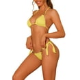 thumbnail image 4 of Women's Chain Linked Detail Textured Bikini Sets, 2 Pieces Tie Side Triangle Thong Bottom Swimsuit Bathing Suits X-Large Yellow, 4 of 5