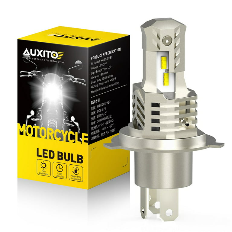 AUXITO H4 LED Headlight Bulb Motorcycle, 6000K White 300% Brighter 9003 HB2  Hi/Lo Beam Headlamp , Pack of 1