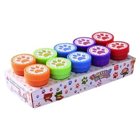 10-Pack Paw Print Stampers with Ink Pad, Fun Classroom Reward Stamps for Teachers, Party Favors, and Arts & Crafts, Colorful Gift for Youngsters