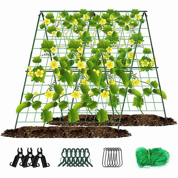 A-Frame Garden Trellis with Net and Clips Foldable Trellis Frame Plant Stand for Climbing Plant Cucumber Flowers Melon