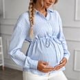 thumbnail image 5 of Chemisier pour Femmes, Chemise à Rayures à Col Cranté à Manches Longues avec Taille Fuselée à Cordon, Mi-Longue, 5 of 5