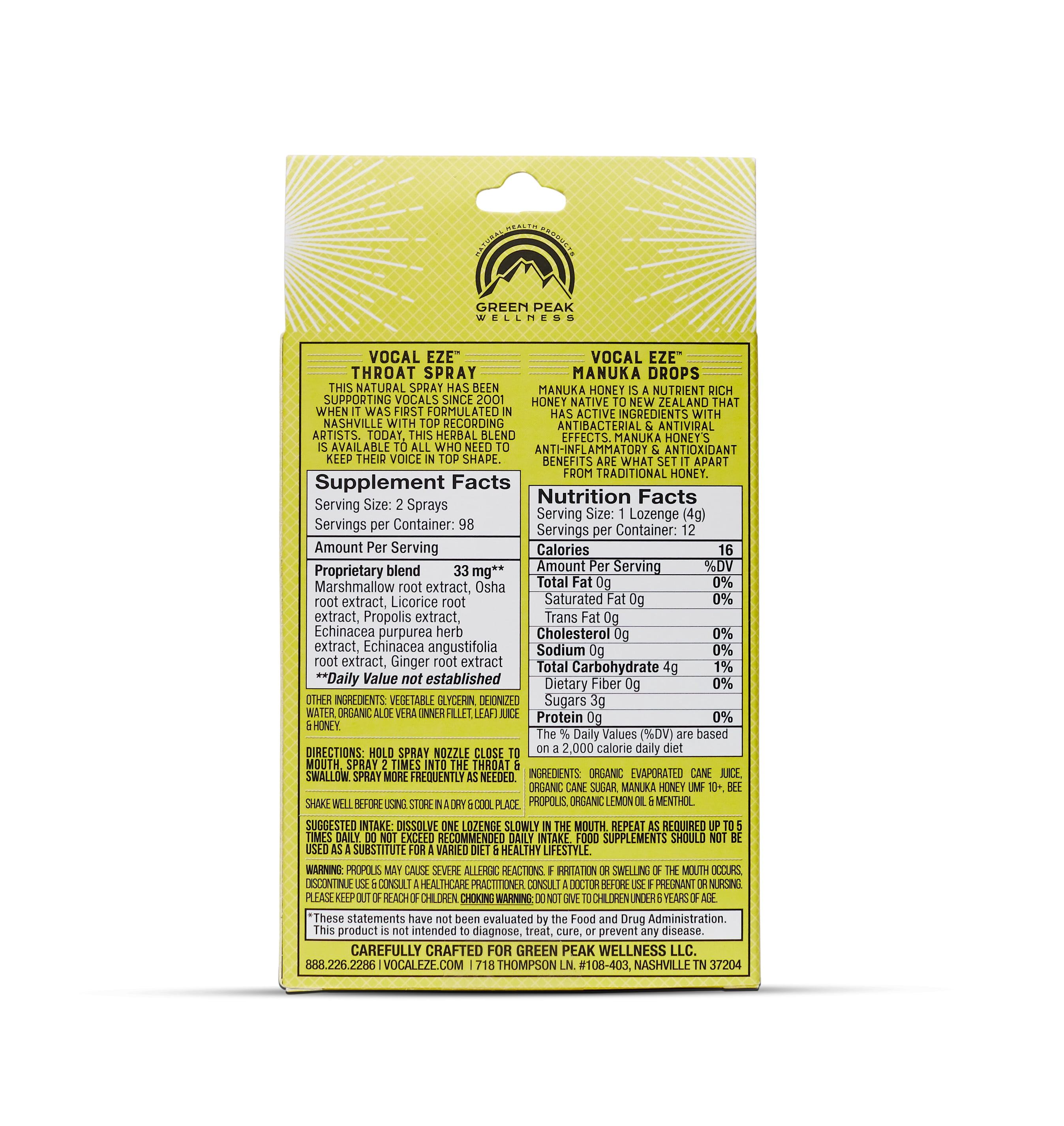 Vocal Eze Voice Saver Kit, Includes Vocal Throat (1 bottle) and (12 pieces) Lemon Manuka Honey | Relieve Horse, Fatigue, Dryness of Throat