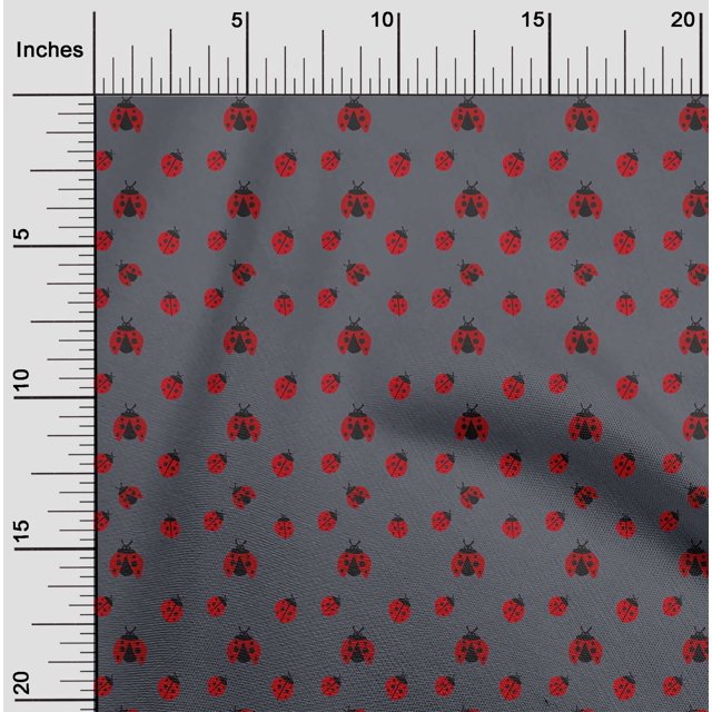 oneOone Cotton Poplin Gray Fabric Red Insect Craft Projects Decor Fabric Printed By The Yard 56 Inch Wide
