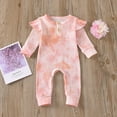 thumbnail image 2 of Diufon Infant Baby Girl Romper Newborn Ruffle Long Sleeve Button Bodysuit Tie Dye Printed Bow Tie Jumpsuit, 2 of 7