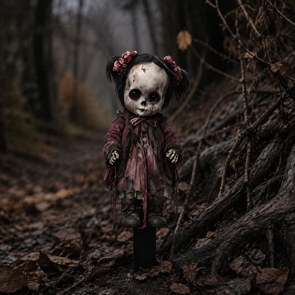 Halloween Creepy Doll Garden Stake Waterproof Decorations Halloween Scary Props Vintage Gothic Dresses for Indoor Outdoor Halloween Party Porch Yard Decor for Horror Fans