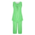 thumbnail image 4 of Swuxness Women's Camisole Pajama Two Piece Sets, Fall Short Pants Set, Women's Striped Crew Neck Soft Comfortable Breathable Pajama Set for Ladies Green, S, 4 of 4
