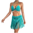 thumbnail image 2 of Traje de baño para mujer, conjunto de bikini con falda y borlas de color liso con tiras y aberturas, trajes de baño para mujer, conjuntos de bikini para mujer, trajes de baño bikini para mujer, 2 of 5