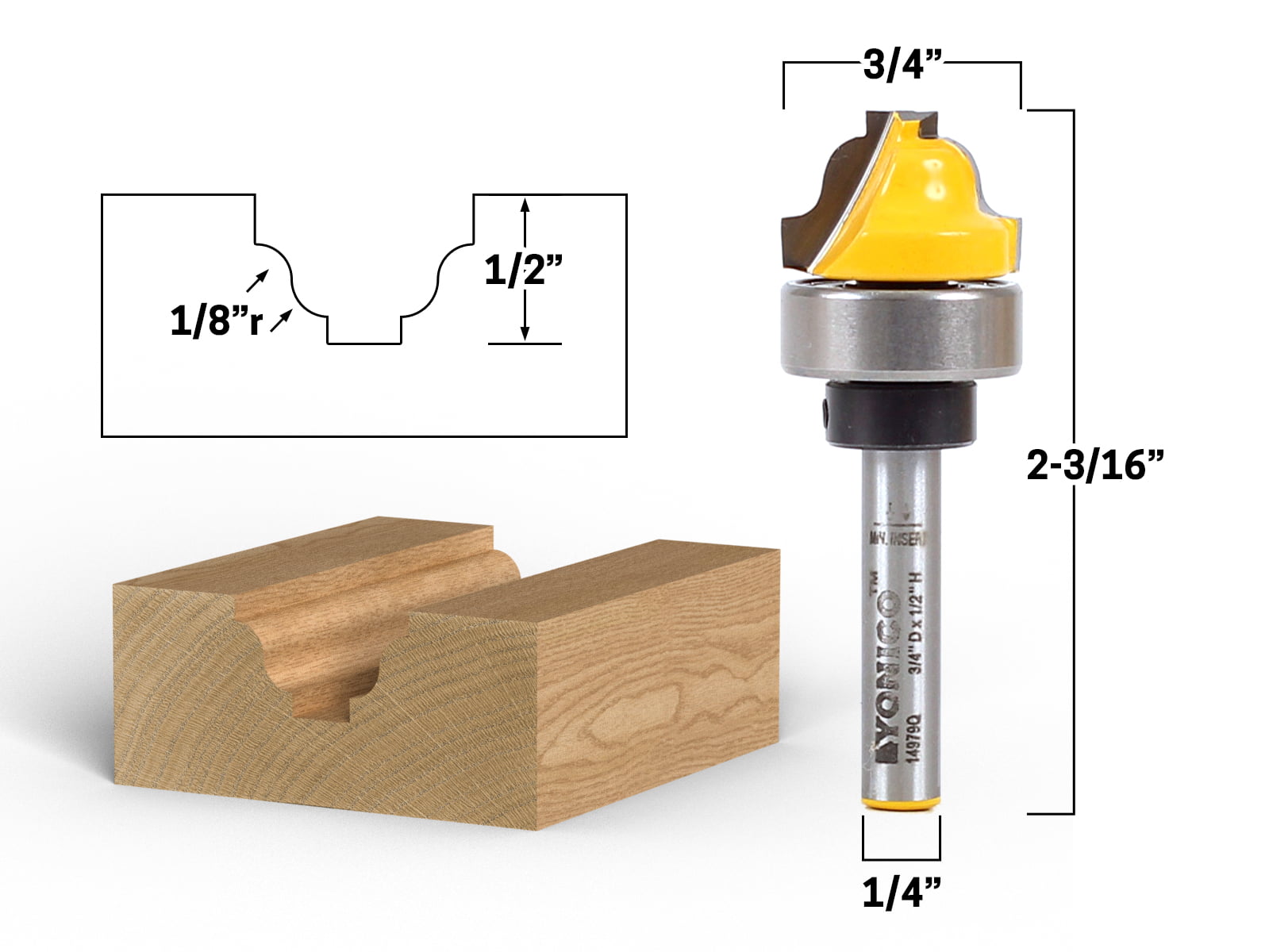 uxcell 7/8-inch Cutting Dia 1/4-inch Steel Shank Carbide Tipped Cove Core Box Router Bit 