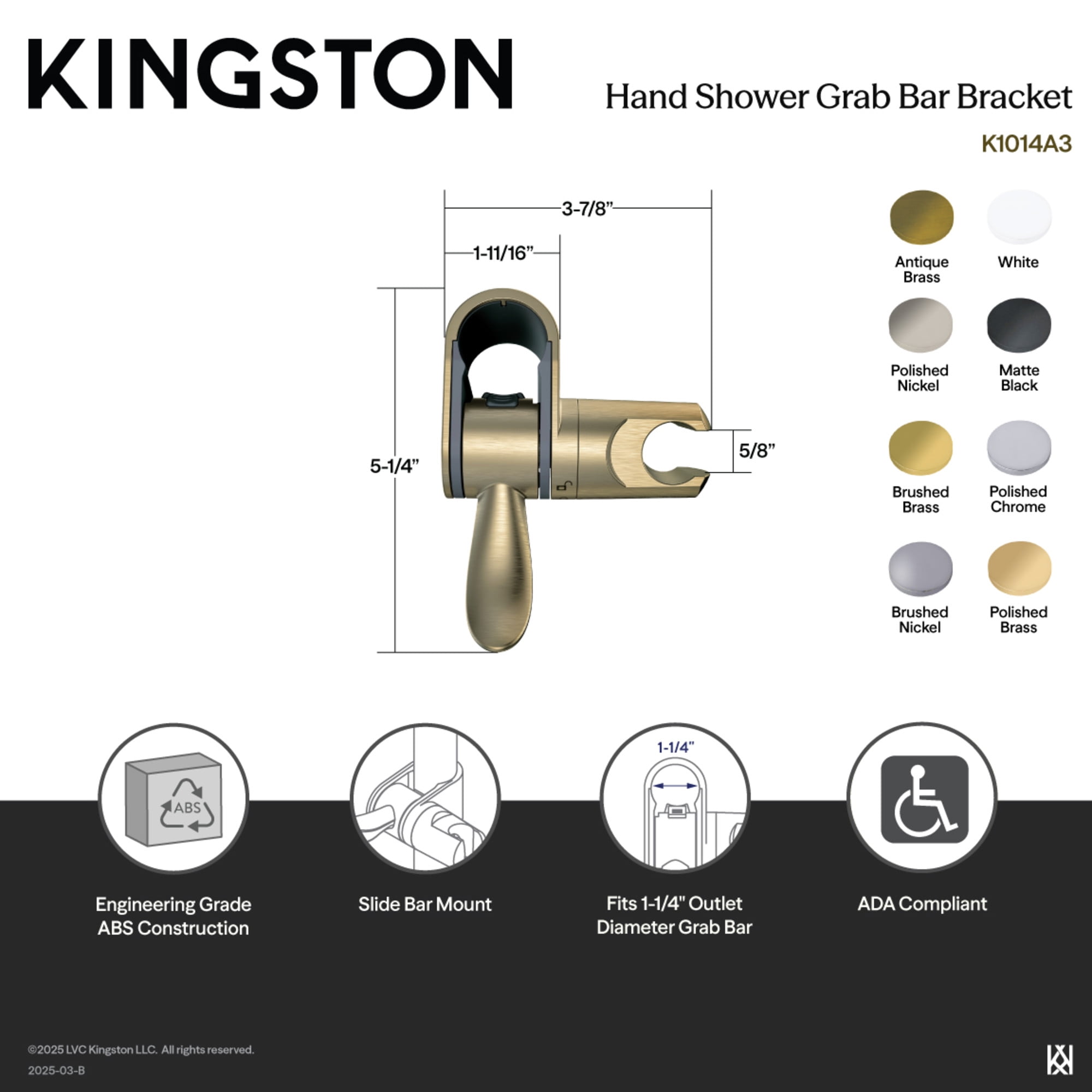 Kingston Brass K1014A7 Hand Shower Grab Bar Bracket in Brushed Brass