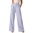 thumbnail image 3 of JUUNthy Womens Wide Leg Pants, High Waist Striped Pleated Zipper Button Casual Office Palazzo Dress Trousers with Pockets Beige L, 3 of 9