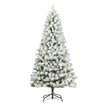 Holiday Time Pre-Lit Flocked Frisco Pine Christmas Tree, 6.5', (Best Time To Transplant Pine Trees)