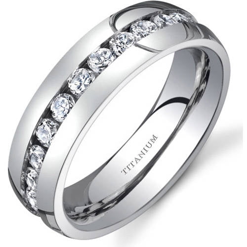 TIGRADE 3mm Women Titanium Engagement Ring Half Cubic Zirconia Eternity Wedding Band
