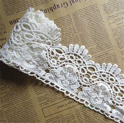 1 yard Vintage off White/Ivory Embroidered Lace Trim Ribbon Wedding Applique DIY 