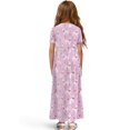 thumbnail image 2 of Uourmeti Girls Summer Maxi Dress Pink Puppy Print Short Sleeve Crew Neck Casual Loose Flowy Tiered Dresses with Pockets, Size 11-12 Years, 2 of 7