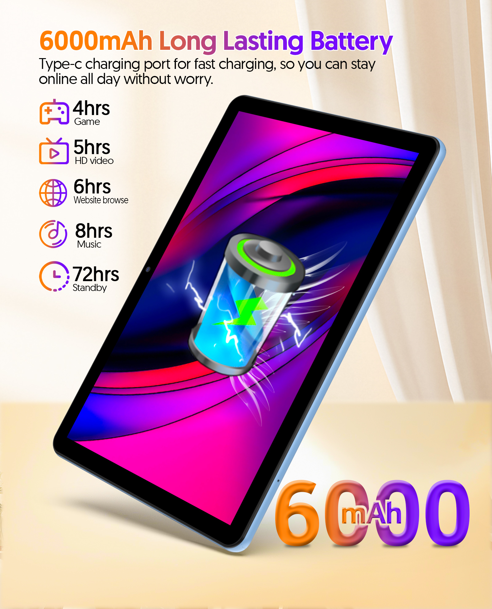 Android 14 Tablet, 10.1 Inch Android Tablet with Octa-core Processor,8GB+64GB Storage 1TB Expansion,6000mAh Battery,5G WiFi6,2+8MP Dual Camera 2 in 1 Tablets Kit with Keyboard, Mouse,Pen,Case,Blue
